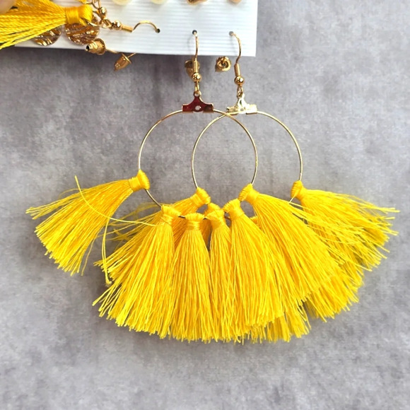 Gold Yellow Tassel Drop Dangle Stud Set Hook Fashion Jewelry Earrings JB2-55 - Picture 3 of 4